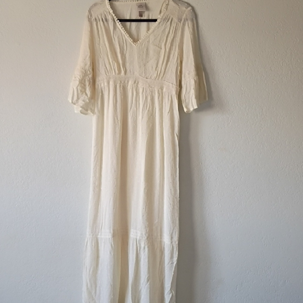 Knox Rose Women's Boho Cream Swiss Dot Maxi Dress Size S - Picture 3 of 15